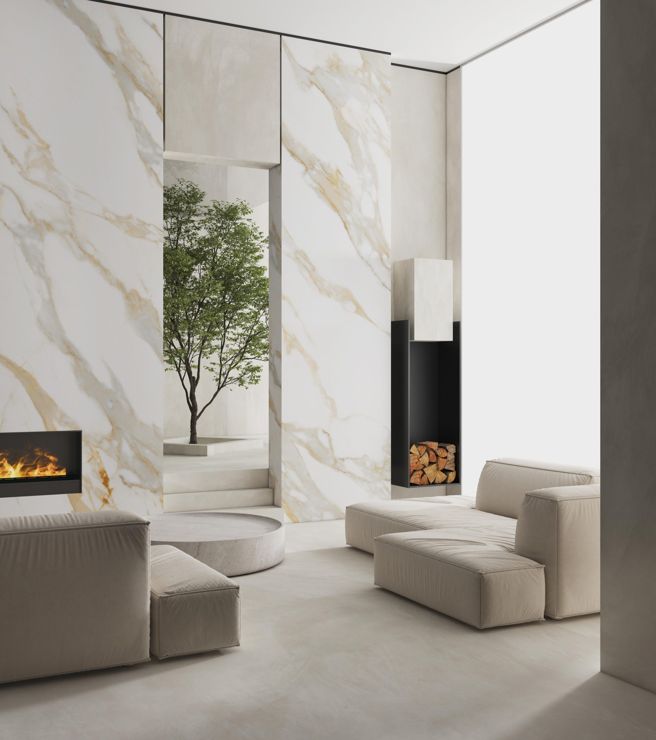 Muro interior con revestimiento arquitectónico de lujo en piedra técnica sinterizada