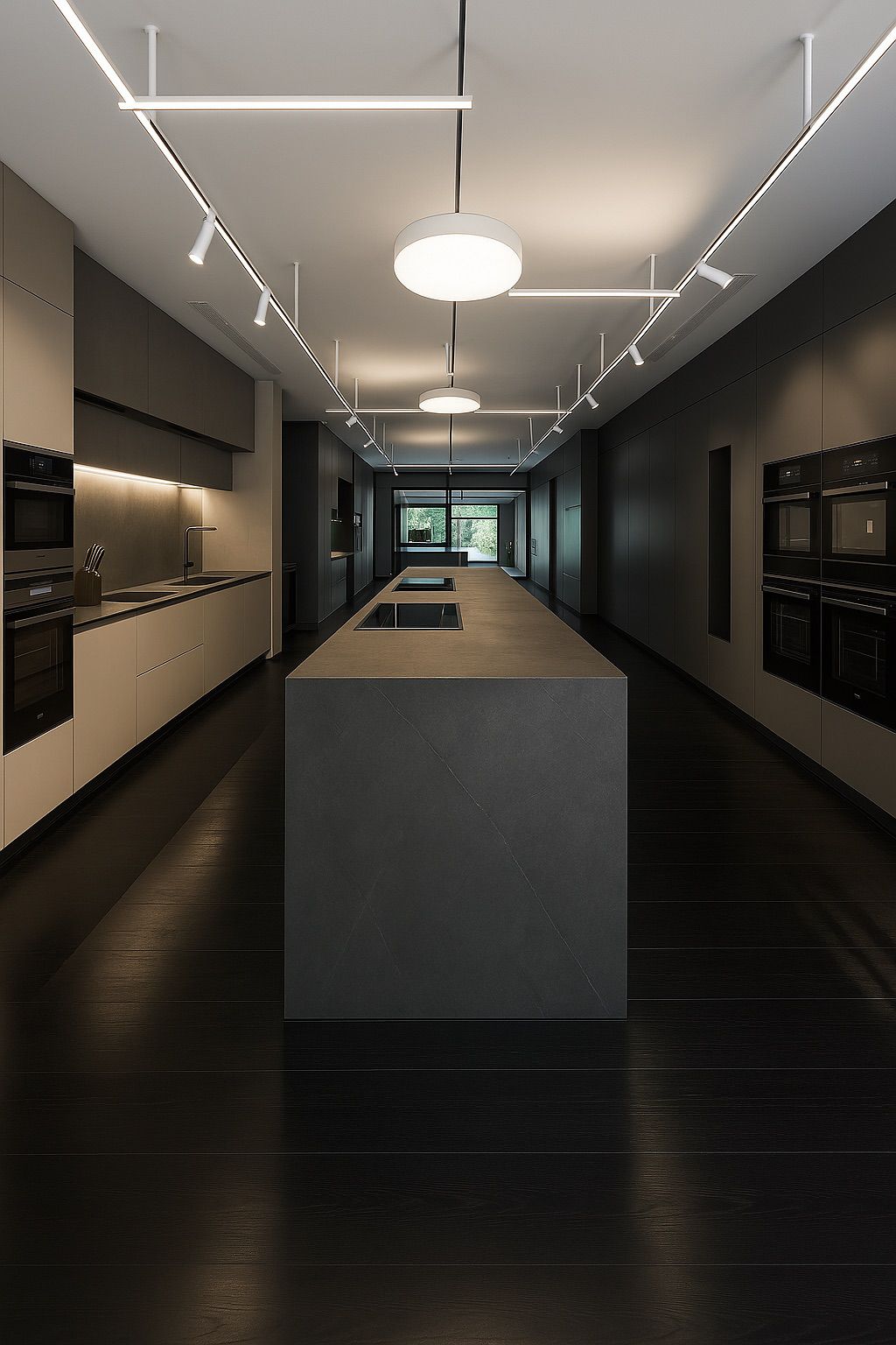 Superficie arquitectónica de lujo en piedra técnica sinterizada instalada en cocina contemporánea